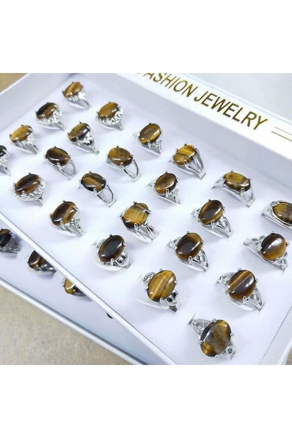50pcs Wholesale Mixed Lots Fashion Jewelry Womens Natural Stone Assorted Rings