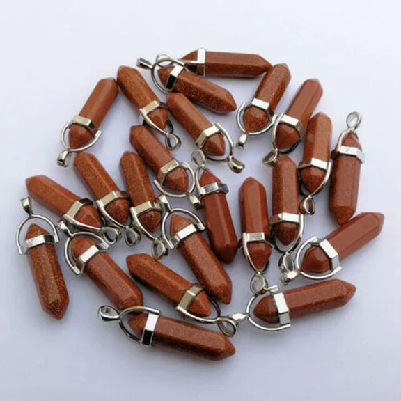 HOOUN 50pcs Wholesale Natural Gold Sand Stone Hexagonal Pendulum Pendant Bead 35x8mm