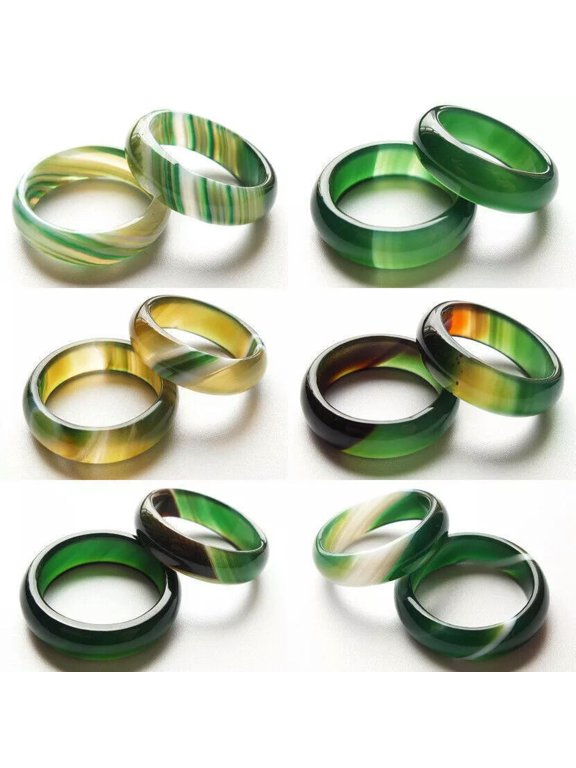 50pcs Wholesale Natural Green Agate Ring Jewelry Gemstone Band Rings Lots
