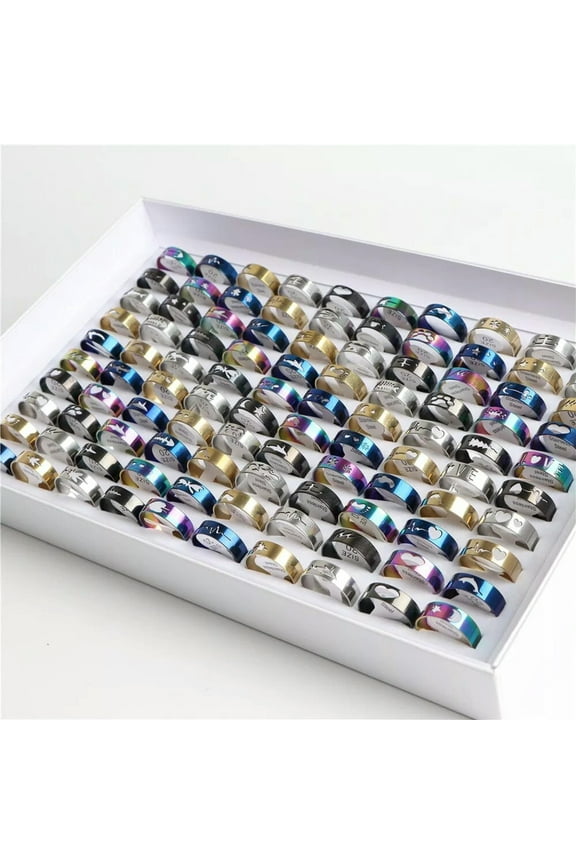 50pcs/lot Style Two Stainless Steel Rings Jewelry Mix Style Wholesale Bulk Lots