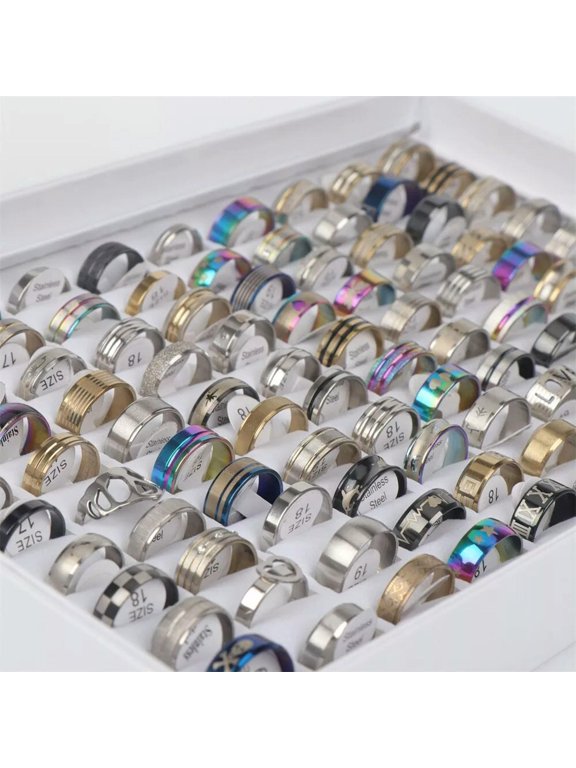 50pcs/lot Style one Stainless Steel Rings Jewelry Mix Style Wholesale Bulk Lots