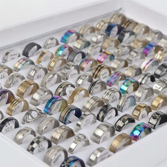 HOOUN 50pcs/lot Style one Stainless Steel Rings Jewelry Mix Style Wholesale Bulk Lots