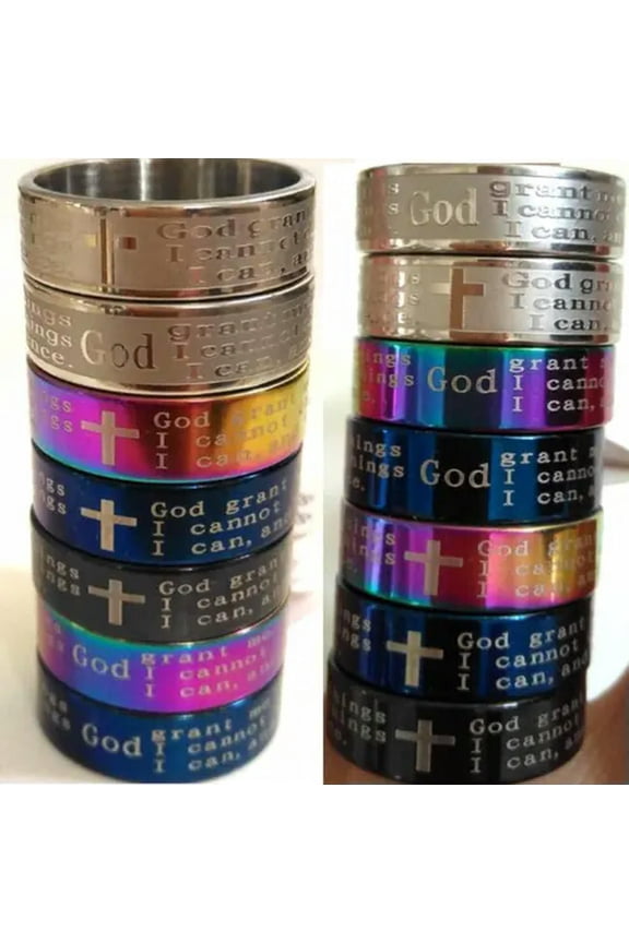 50x Wholesale Religious MIX Stainless Steel Serenity Prayer Ring Jesus Jewelry