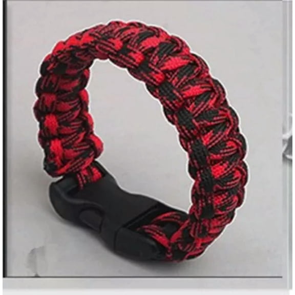 HOOUN 550lb Paracord Survival Bracelet, 7 Strand Wristband Parachute Camping Emergency-Red & Black - 2