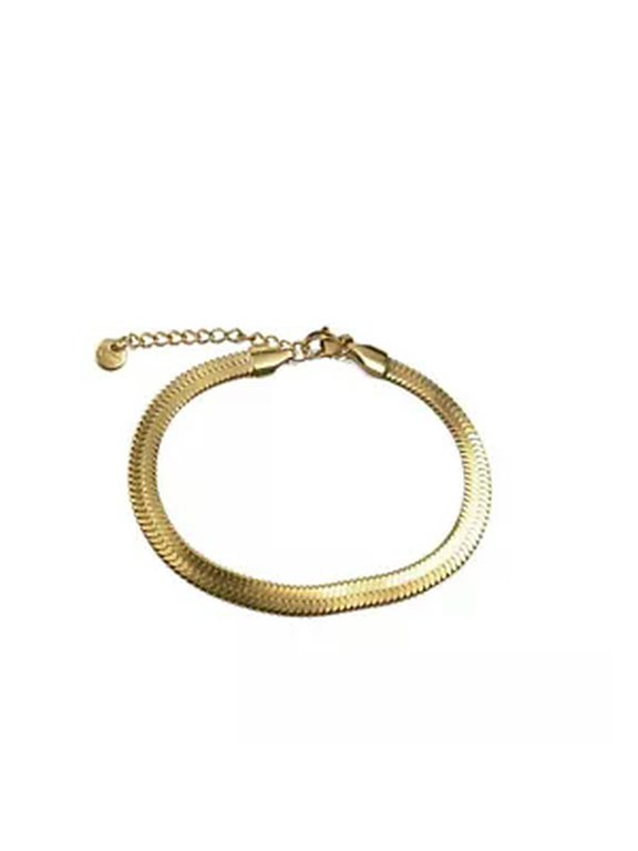 5MM 18CM+4CM Black/ Gold Stainless Steel Flat Snake Chain Bracelet for Women Men-Gold