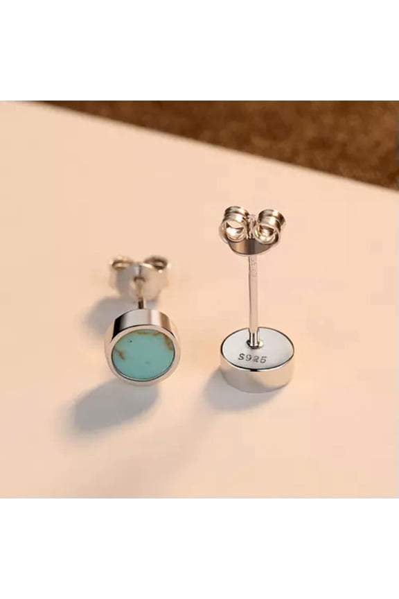 5Mm Solid Sterling Silver 925 Round Green Turquoise Stud Earrings Gift