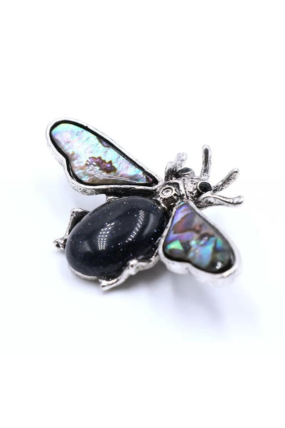 5PCS Bee Blue Sand Stone Natural Stone Abalone Wings Vintage Silver Pin Brooch