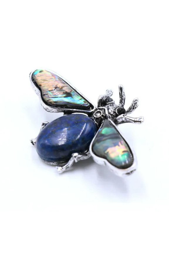 5PCS Bee Mixed Natural Stone Body Abalone Wings Vintage Silver Pin Brooch-Lapis Lazuli