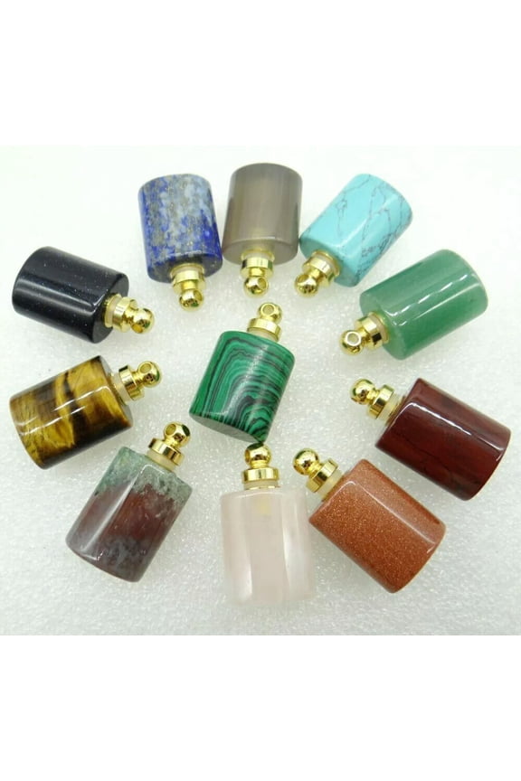5PCS Crystal Gold Perfume Bottle Pendants Natural Stone Agate Quartz Pendant