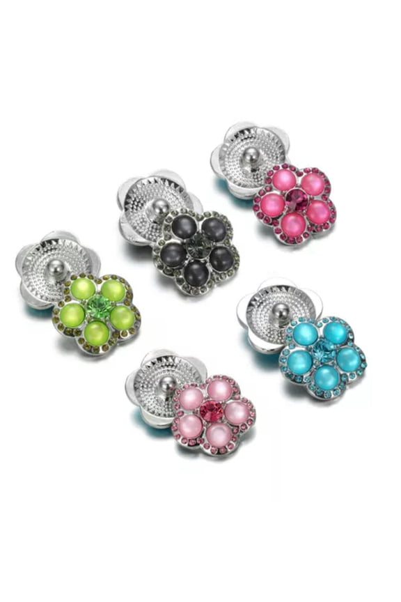 5PCS Flower Crystal Chunk Charm Snap Button Fit 18mm Drill Snap Jewelry 41-5pcs mixed