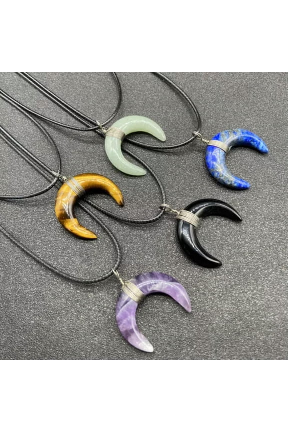 5PCS Natural Crystal Quartz Stone Moon Pendant Reiki Healing Necklace
