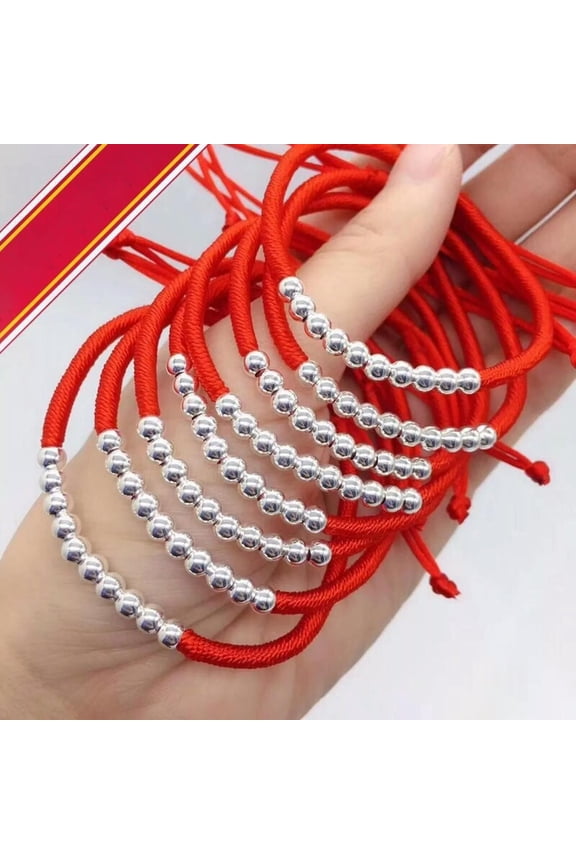 5PCS Pure S990 Sterling Silver 10 Beads Red String Thread Braided Rope Bracelet