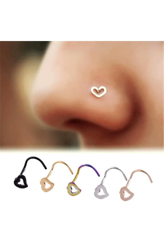 5Pcs Stainless Steel Heart Piercing Nose Ring Nose Stud Rings Body Jewe-ca@