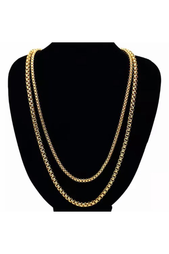 5mm 7mm Womens Mens Chain Box Link Gold Tone Stainless Steel Necklace Bracelet-5MM