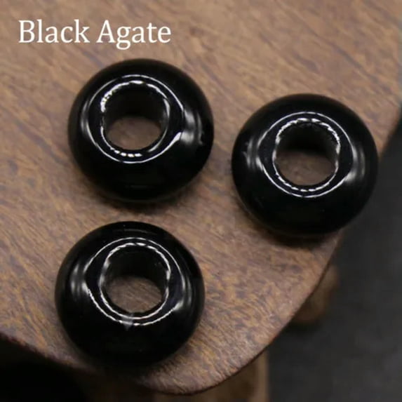 HOOUN 5mm Large Hole Loose Rondelle European Beads for Bracelet Jewelry Making Charms-Black Agate-Only 1PC (Random Pick)