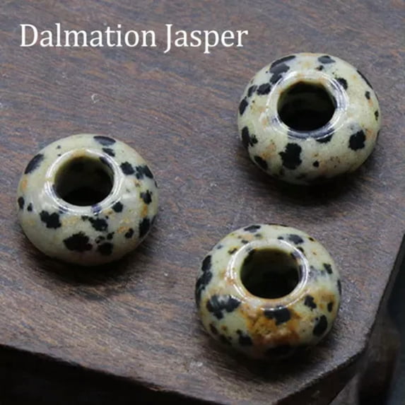 HOOUN 5mm Large Hole Loose Rondelle European Beads for Bracelet Jewelry Making Charms-Dalmation Jasper-Only 1PC (Random Pick)