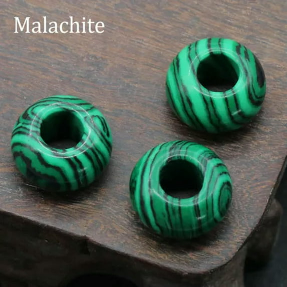HOOUN 5mm Large Hole Loose Rondelle European Beads for Bracelet Jewelry Making Charms-Malachite-5PCS (Random Pick)