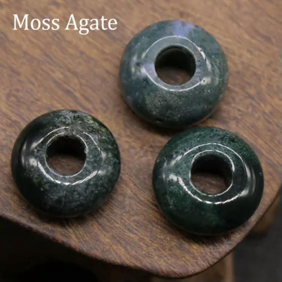 HOOUN 5mm Large Hole Loose Rondelle European Beads for Bracelet Jewelry Making Charms-Moss Agate-5PCS (Random Pick)