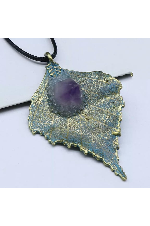 5pc Amethyst Crystal Pendant alloy maple leaf citrine Prism Energy Reiki Amulet