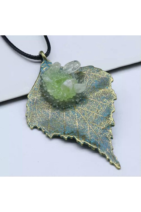 5pc Crystal Pendant alloy maple leaf citrine Prism Energy Reiki Healing Amulet -Rock Quarz