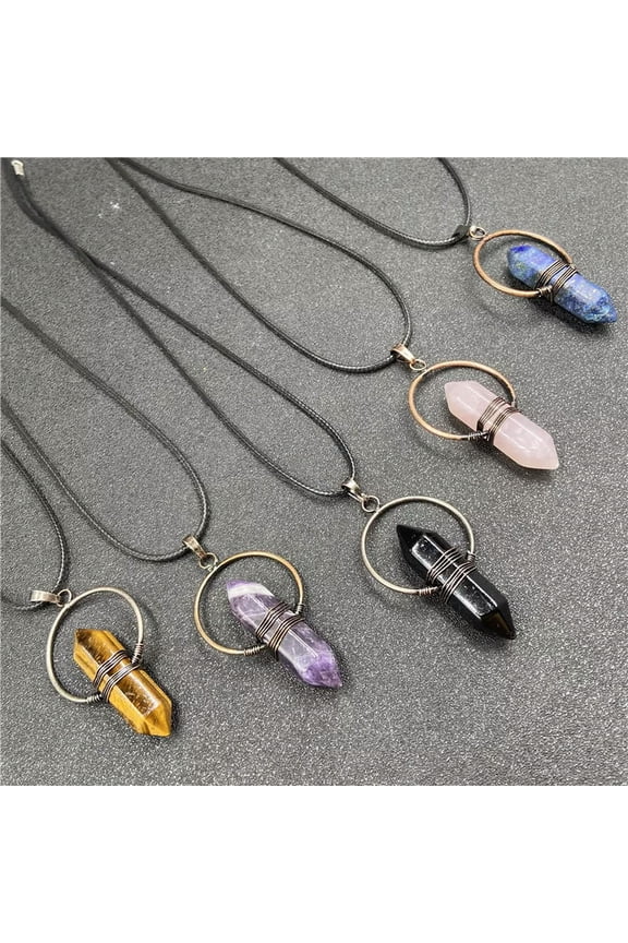 5pcs Agate Crystal Gems Hexagonal Stone Pendants Chakra Reiki Healing Amulet