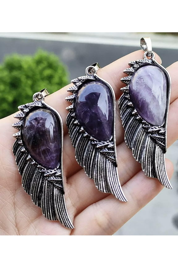 5pcs Amethyst Gems Stone Angel Wing Pendants Luck Energy Reiki Healing Amulet