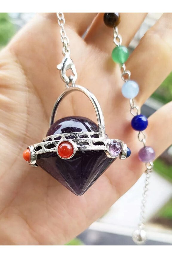 5pcs Amethyst Gems UFO Pendulum Pendants Prism Magic Charak Reiki Healing
