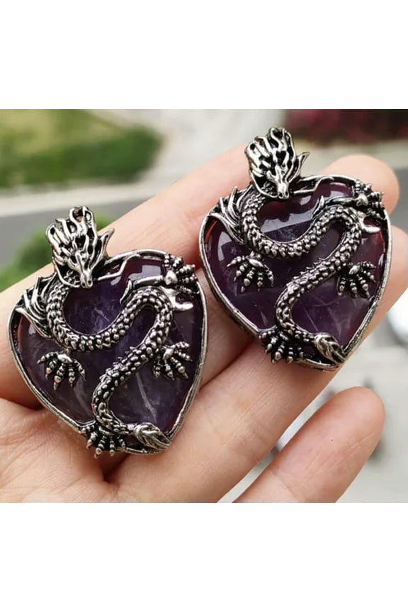 5pcs Amethyst Gemstone Dragon Pendants Magic Reiki Healing Amulet