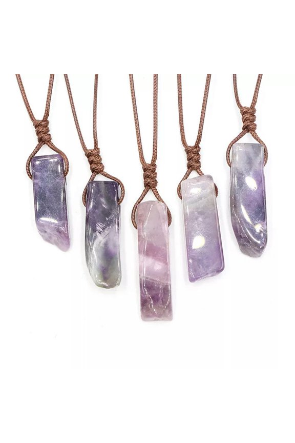 5pcs Amethyst Irregular Flat Woven Pendant Necklace Energy Amulet