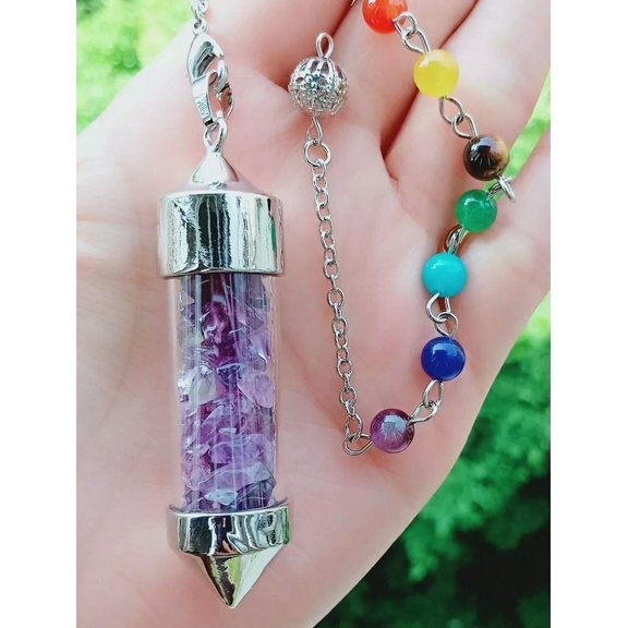 HOOUN 5pcs Amethyst stone Bottle Chakra Pendulum Prism Magic Wand Energy Reiki Healing