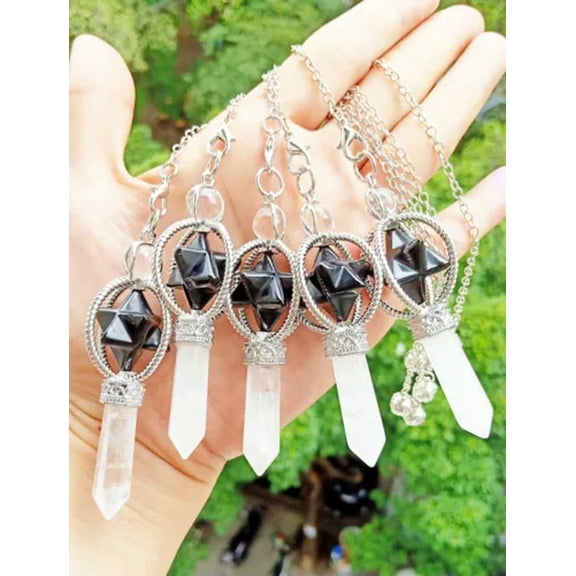 HOOUN 5pcs Black Agate stone Mer-Ka-Ba Pendulum Prism Magic Wand Energy Reiki Healing