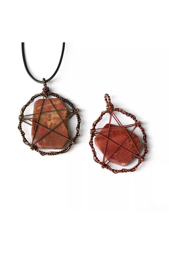 5pcs Flame Jasper Stone Irregular Healing Life Tree Wire Wrapped Pendant