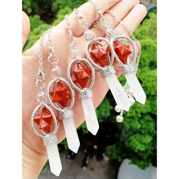HOOUN 5pcs Flame Jasper stone Mer-Ka-Ba Pendulum Prism Magic Wand Energy Reiki Healing