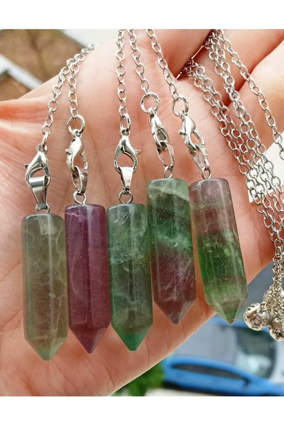 5pcs Fluorite Gems stone Pendulum Pendants Chakra Reiki Healing Amulet