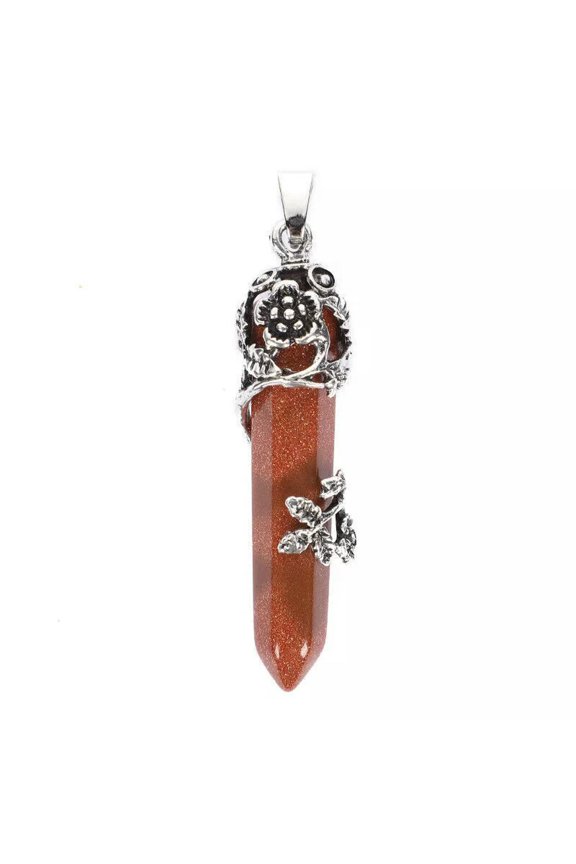 5pcs Gold Sand Stone Natural Gemstones Hexagonal Pointed Reiki Chakra Pendant