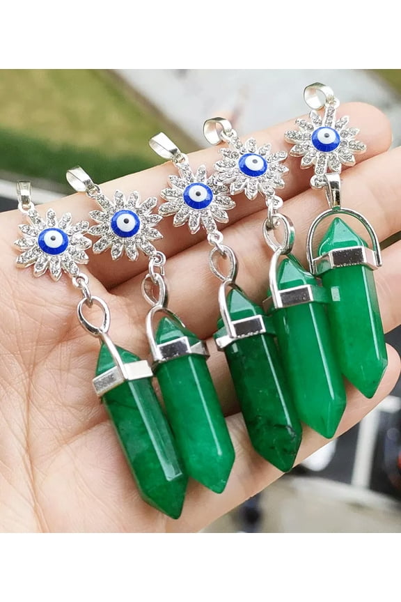 5pcs Green Jade Gems Sun Pendants Chakra Reiki Amulet Chrismas gift