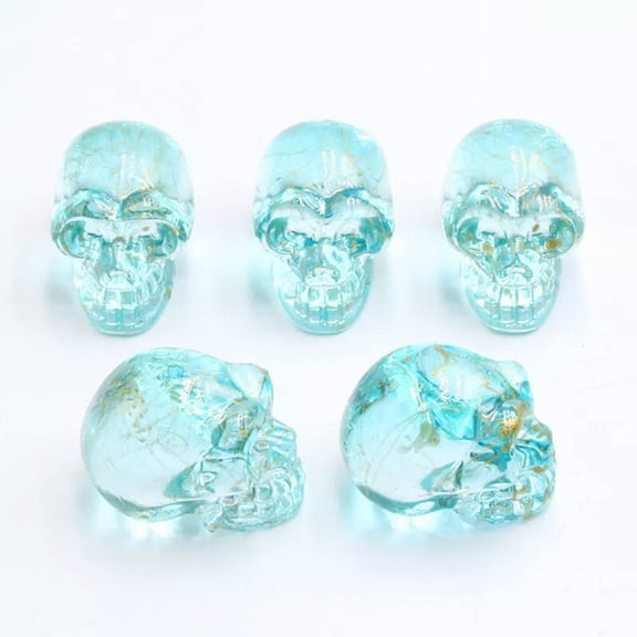 HOOUN 5pcs Green Multicolor Skull Crystal Ornaments Halloween Charak Reiki