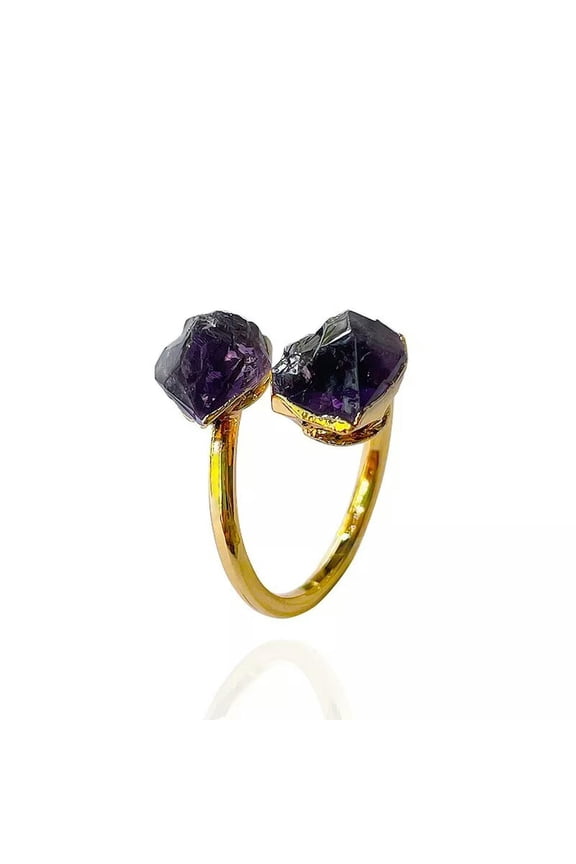 5pcs Irregular Stone Crystal Open Ring for Women Raw Amethyst Finger Jewelry