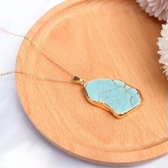 HOOUN 5pcs Irregular Unpolished Raw Stone Necklace Turquoise Necklaces Riki Healing -Gold