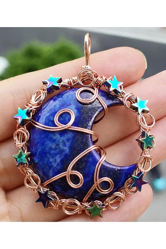 5pcs Lapis Lazuli Gems Moon Star Pendants Magic Reiki Healing Chakra Amulet