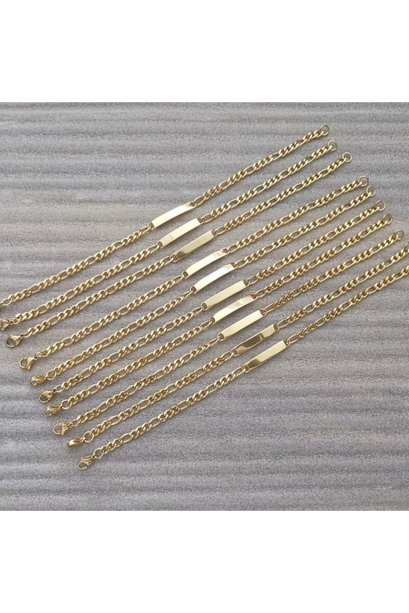 5pcs Lot Gold 4.5mm 8.66'' ID Bracelet Stainless Steel Figaro Chain For Women