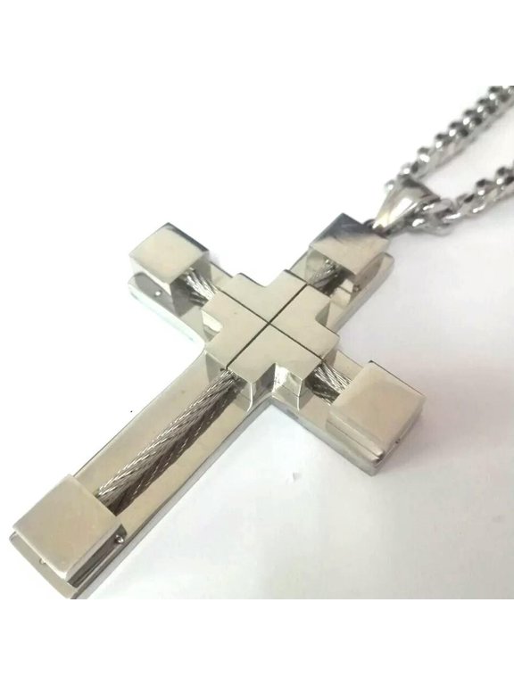 5pcs Lot Silver Stainless steel cable wire cross Pendant Men's Jewelry in bulk