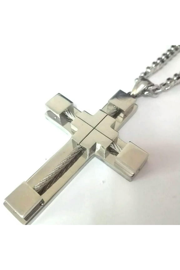 5pcs Lot Silver Stainless steel cable wire cross Pendant Men's Jewelry in bulk