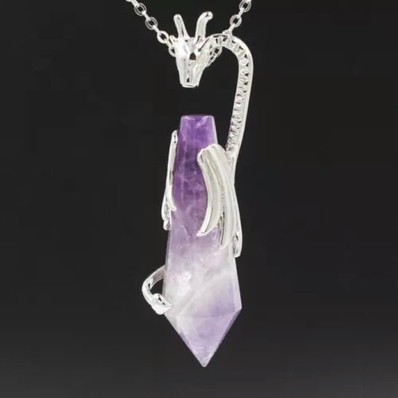 HOOUN 5pcs Mixed Natural Gems Dragon Hexagonal Pendants Magic Reiki Healing Amulet-Amethyst