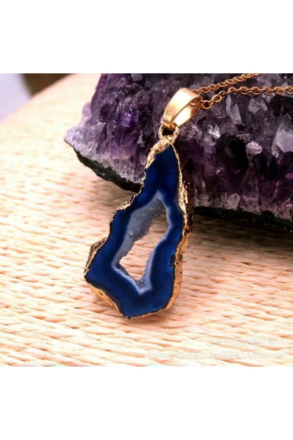 5pcs Mixed Natural Stone Titanium Crystal Agate Colour Pendants Necklace Gift-Blue