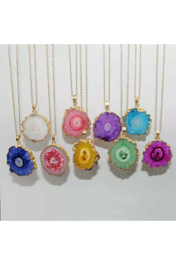 5pcs Mixed Natural Stone Titanium Crystal Agate Colour Pendants Necklace Gift