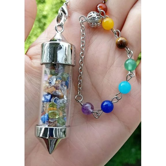 HOOUN 5pcs Multi-stone Bottle Chakra Pendulum Prism Magic Wand Energy Reiki Healing