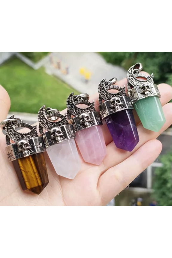 5pcs Natural Amethyst Vary Gems Moon Skull Pendants Magic Reiki Healing Amulet