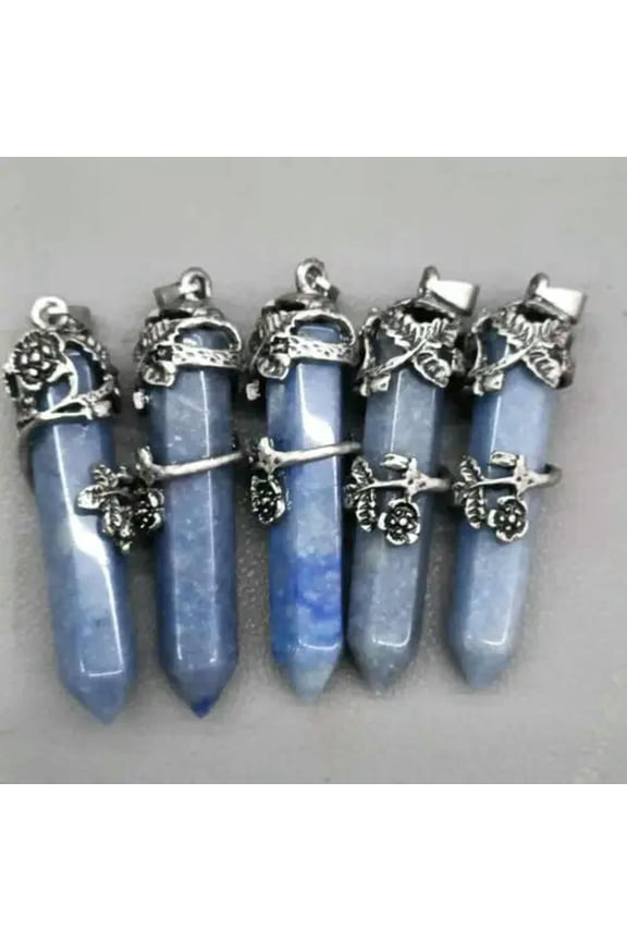 5pcs Natural Blue Aventurine Stone Rose Pendants Necklace Reiki Healing Amulet