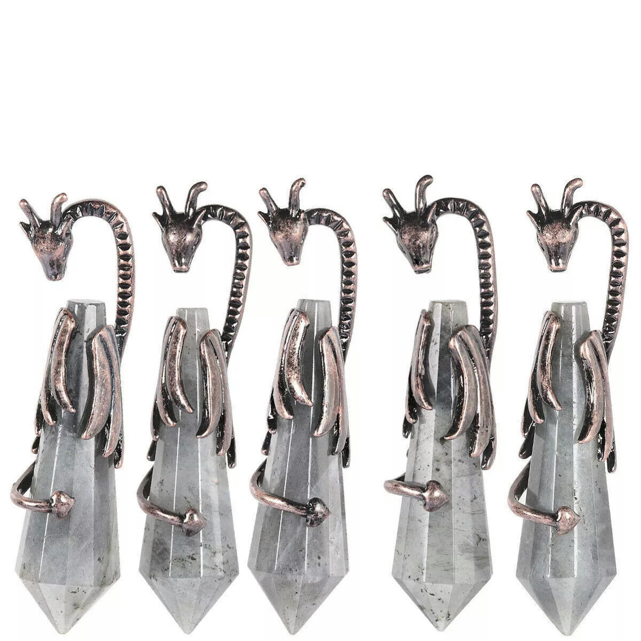 HOOUN 5pcs Natural Labradorite Stone Flying Dragon Pendants Demon Dragon Around Column